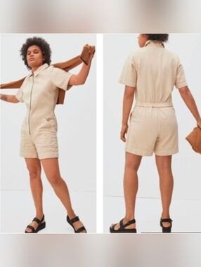 Everlane Cream The Denim Short Coverall One Piece Romper - Size 0